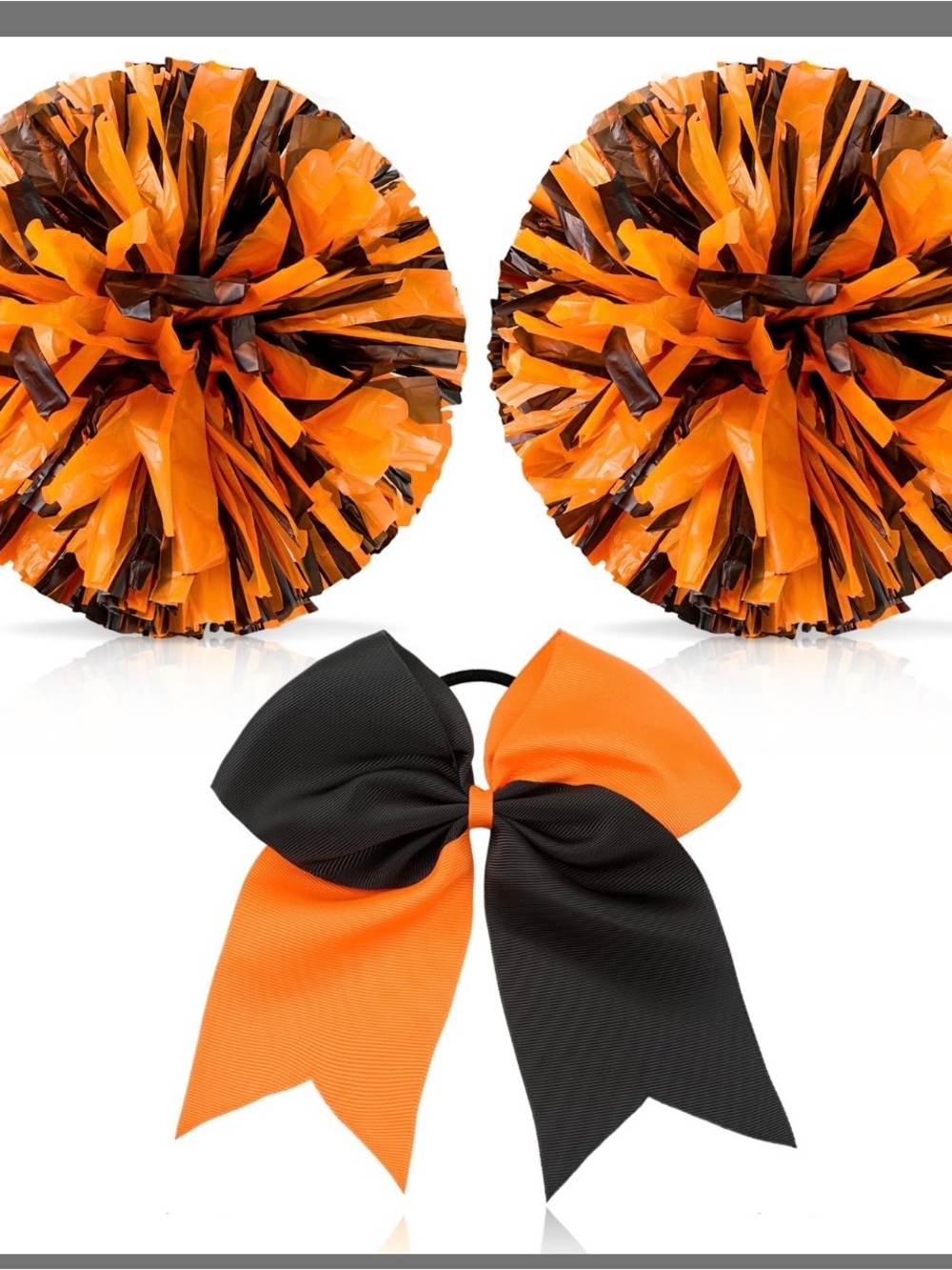 Black & Orange Cheer Pom Poms with Matching Hair Bow - Kids Costume Accessory